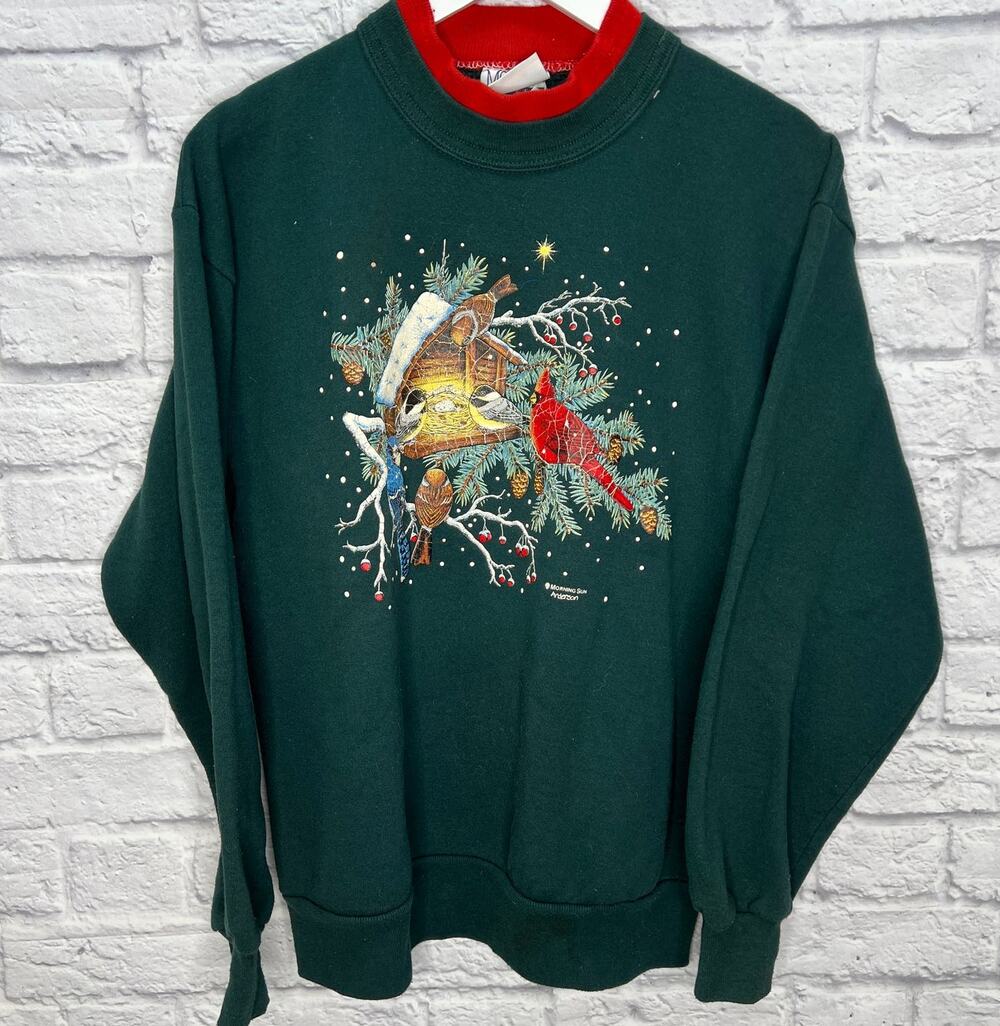 Vintage Jerzees Morning Sun 90s Cardinal Sweatshirt Size L Green Graphic